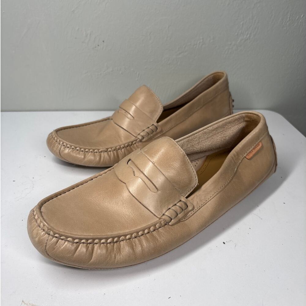 Cole Haan Mens Driving Loafers 11.5M Grand Hall Penny Beige C25742 Nubs Leather